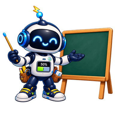 ELLE presenting beside a blank classroom board.