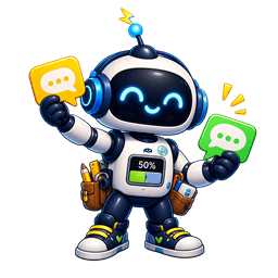 Elle, PotentELL’s robot guide, holding two language speech bubbles.